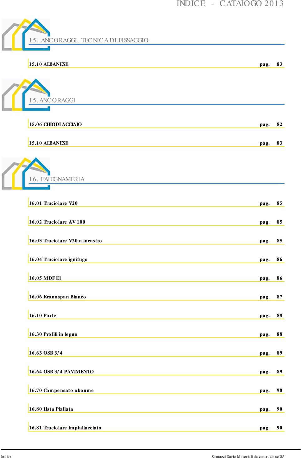 05 MDF E1 pag. 86 16.06 Kronospan Bianco pag. 87 16.10 Porte pag. 88 16.30 Profili in legno pag. 88 16.63 OSB 3/4 pag. 89 16.64 OSB 3/4 PAVIMENTO pag.