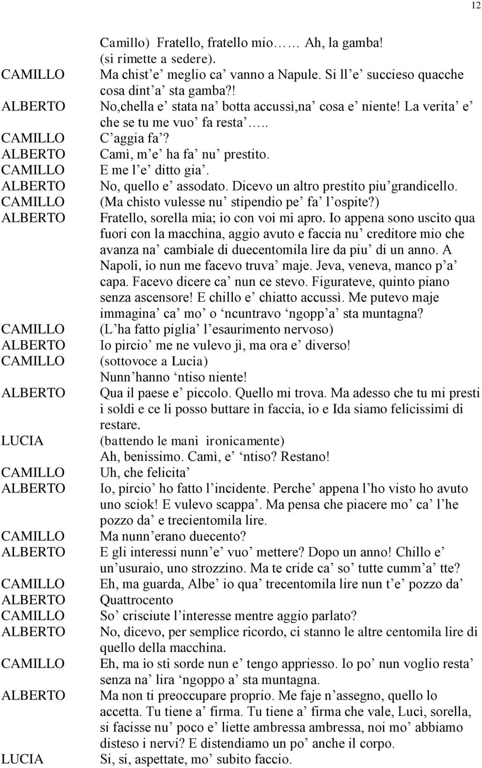 Dicevo un altro prestito piu grandicello. (Ma chisto vulesse nu stipendio pe fa l ospite?) Fratello, sorella mia; io con voi mi apro.