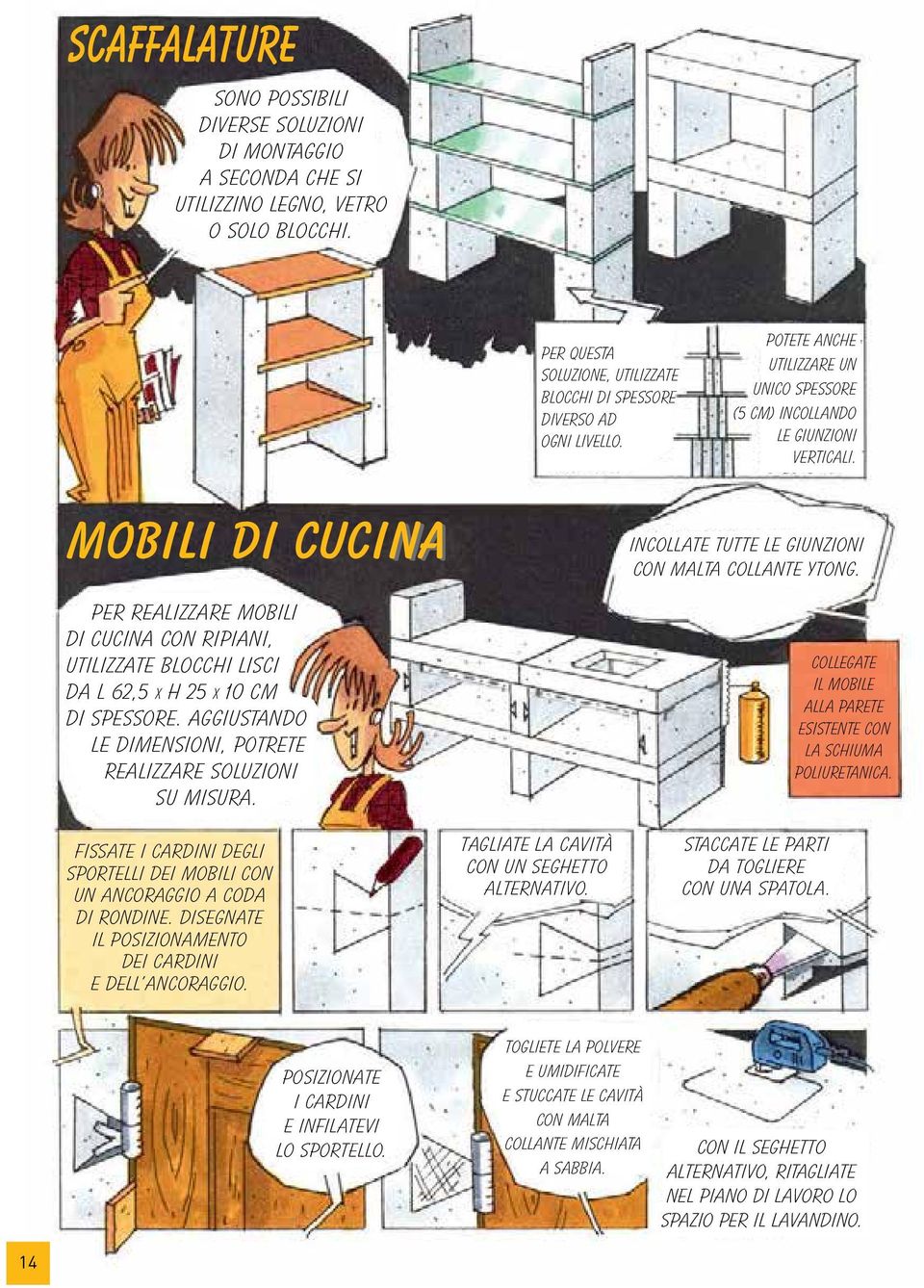 Mobili di cucina Per realizzare mobili di cucina con ripiani, utilizzate blocchi lisci da L 62,5 x H 25 x 10 cm di spessore. Aggiustando le dimensioni, potrete realizzare soluzioni su misura.