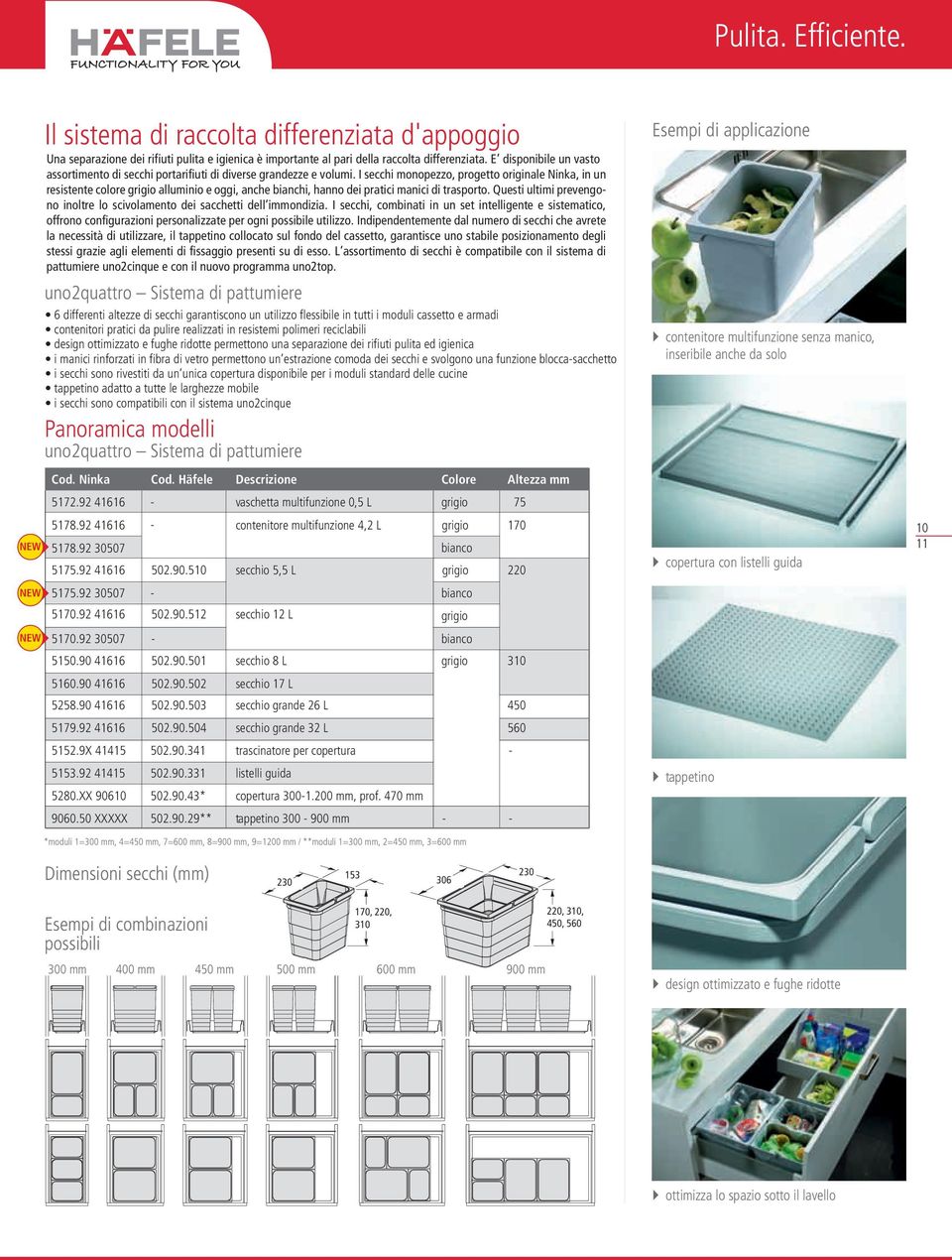 I secchi monopezzo, progetto originale Ninka, in un resistente colore grigio alluminio e oggi, anche bianchi, hanno dei pratici manici di trasporto.