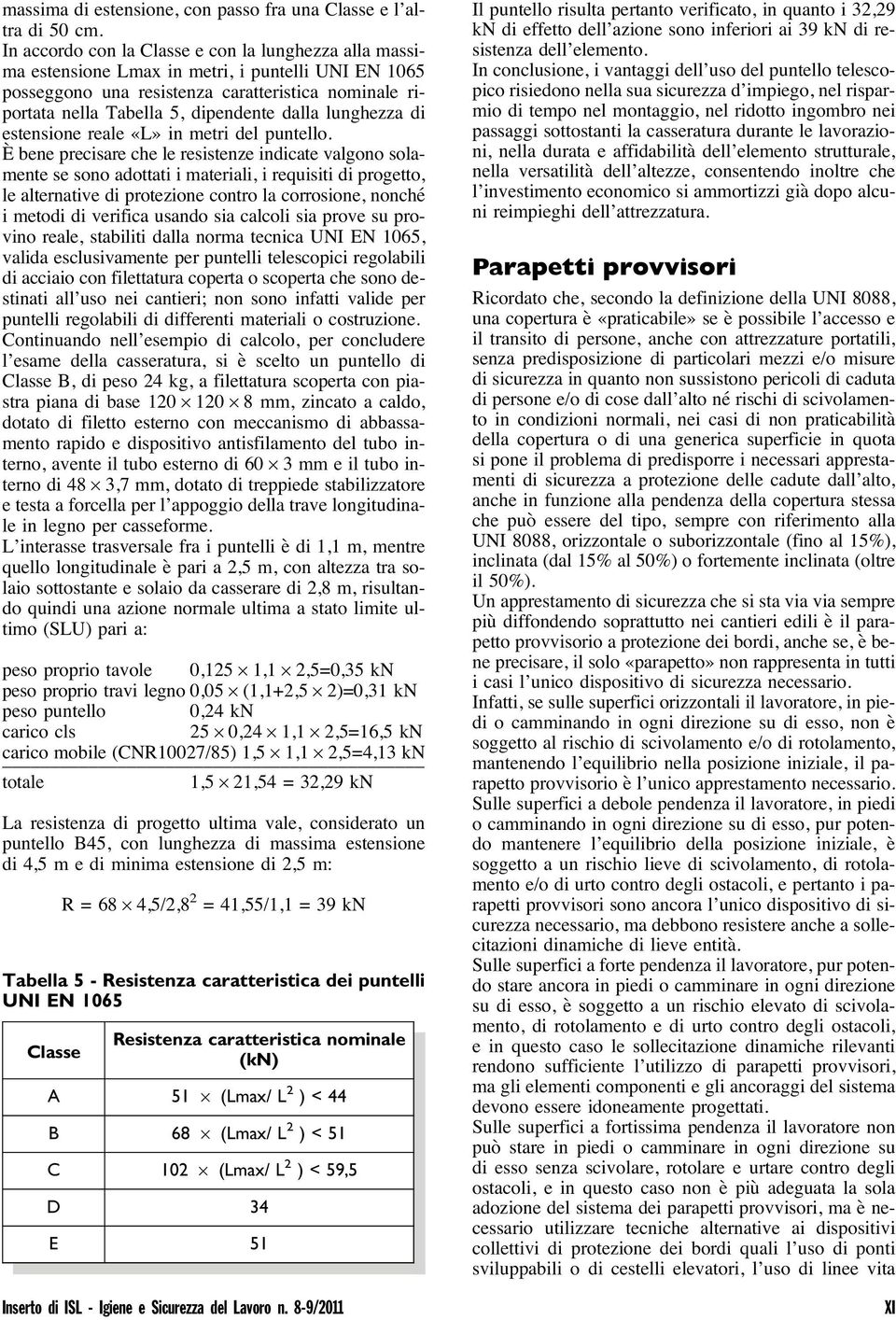 lunghezza di estensione reale «L» in metri del puntello.