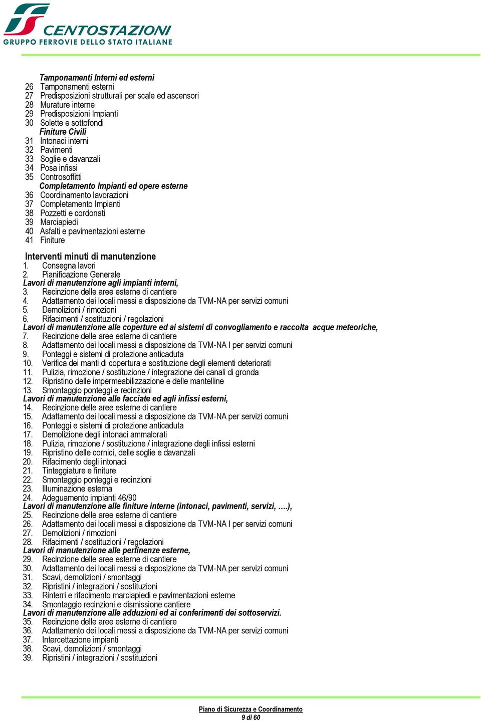 cordonati 39 Marciapiedi 40 Asfalti e pavimentazioni esterne 41 Finiture Interventi minuti di manutenzione 1. Consegna lavori 2.