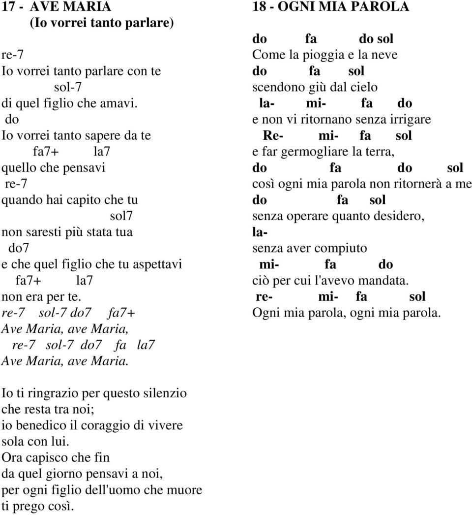 -7-7 7 fa7+ Ave Maria, ave Maria, -7-7 7 fa la7 Ave Maria, ave Maria.