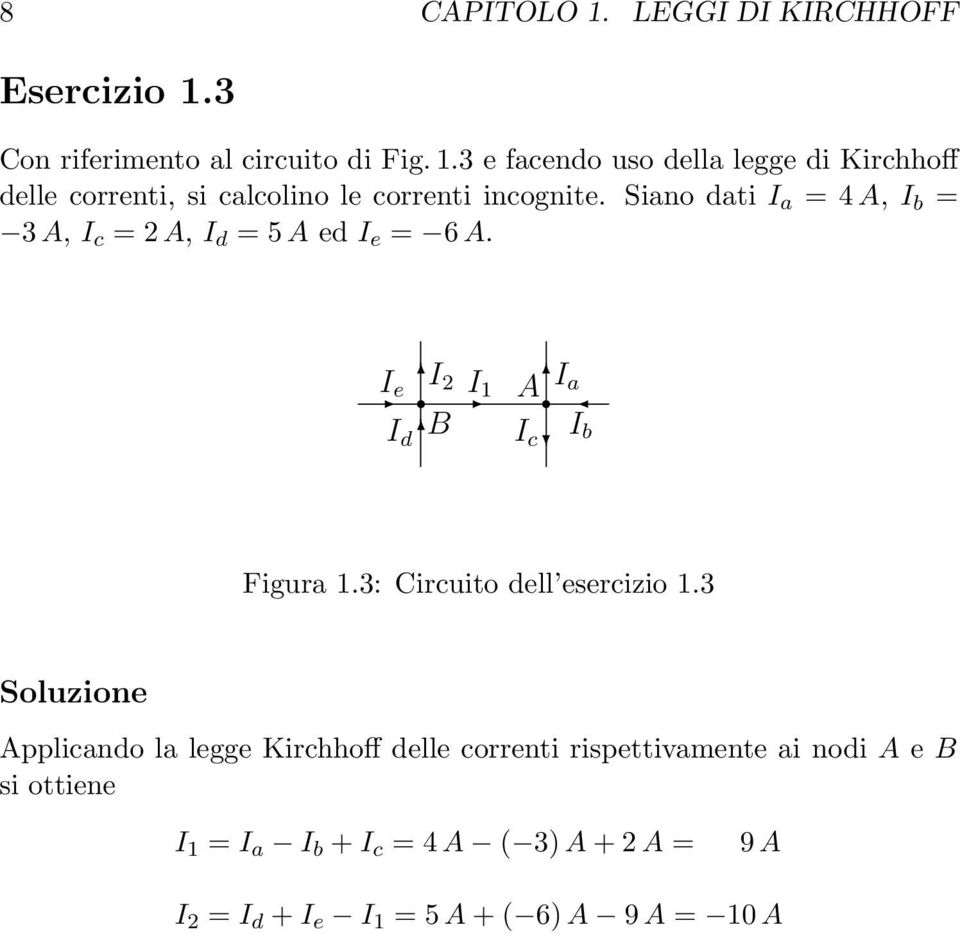 ed I e = 6 A I 2 I I a Ie A I d B I c Ib Figura 3: Circuito dell esercizio 3 Applicando la legge Kirchhoff delle