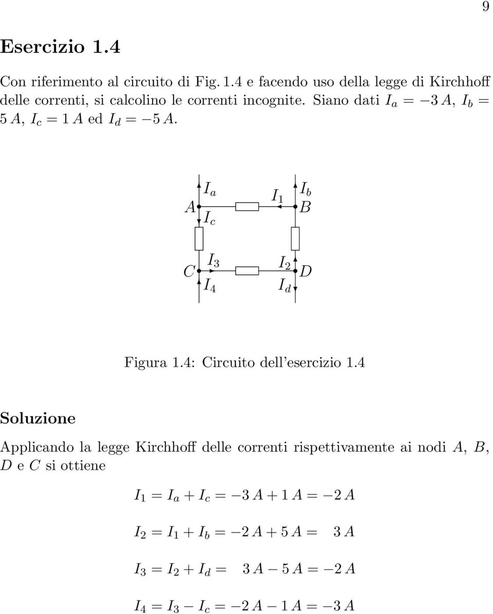 D I d Figura 4: Circuito dell esercizio 4 Applicando la legge Kirchhoff delle correnti rispettivamente ai nodi A, B,