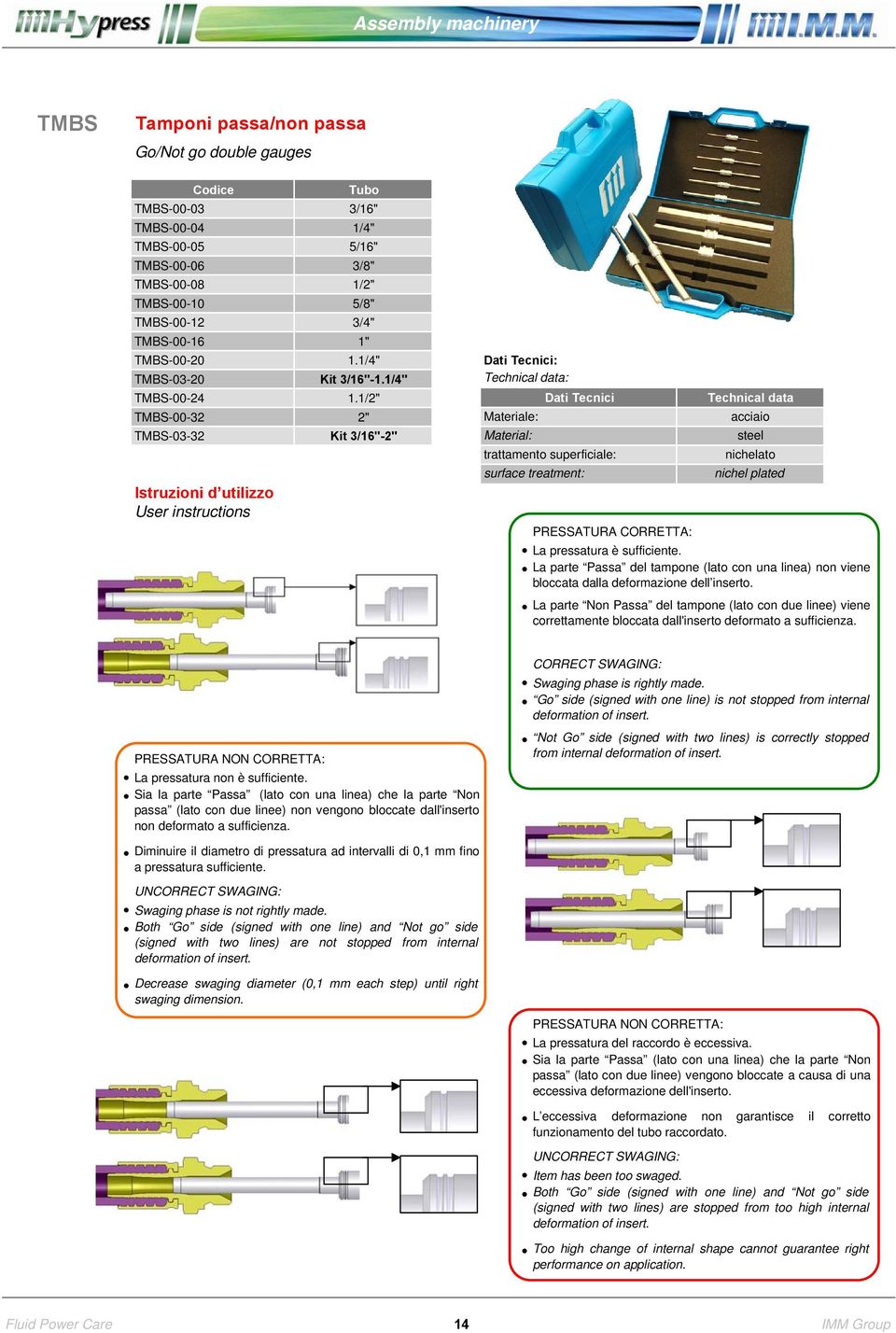 1/2" Dati Tecnici Technical data TMBS-00-32 2" Materiale: acciaio TMBS-03-32 Kit 3/16"-2" Material: steel trattamento superficiale: nichelato surface treatment: nichel plated Istruzioni d utilizzo