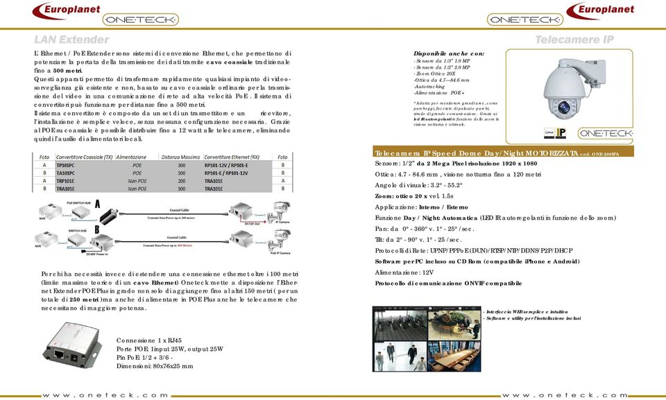 di rete ad alta velocità PoE. Il sistema di convertitori può funzionare per distanze fino a 500 metri.