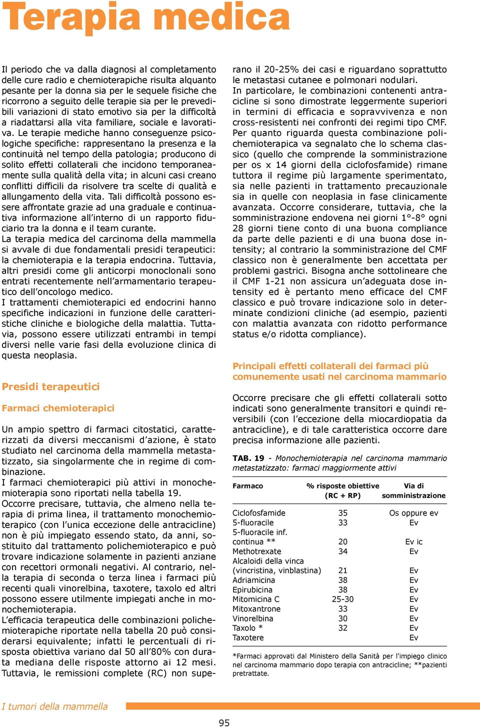 Le terapie mediche hanno conseguenze psicologiche specifiche: rappresentano la presenza e la continuitˆ nel tempo della patologia; producono di solito effetti collaterali che incidono temporaneamente