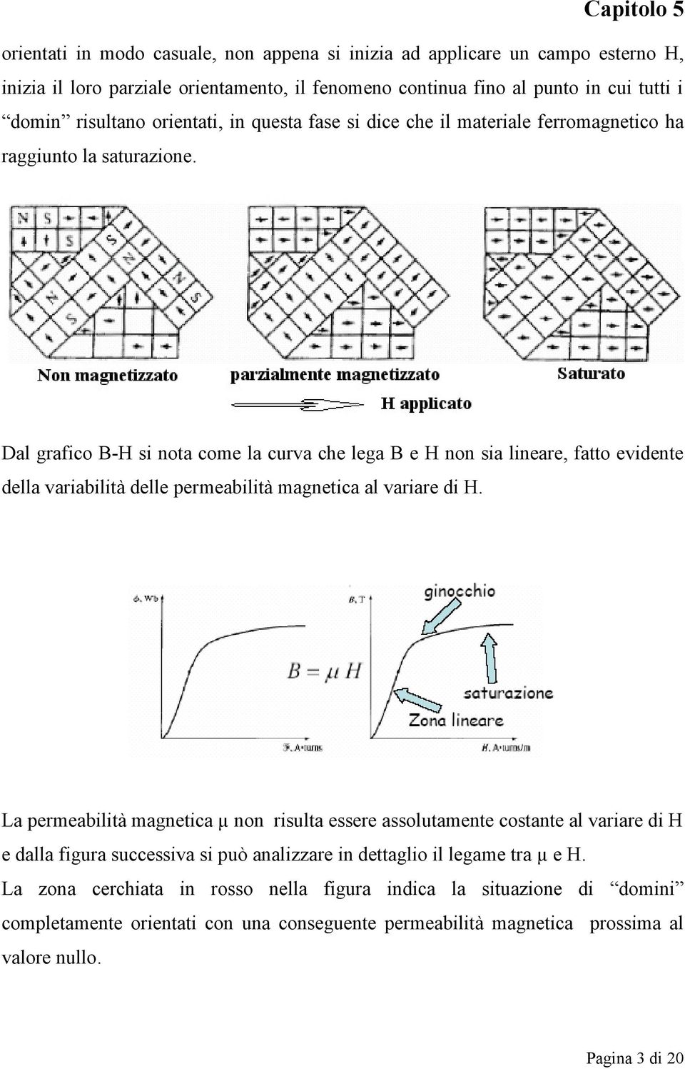 Dal grafico B-H si nota come la curva che lega B e H non sia lineare, fatto evidente della variabilità delle permeabilità magnetica al variare di H.