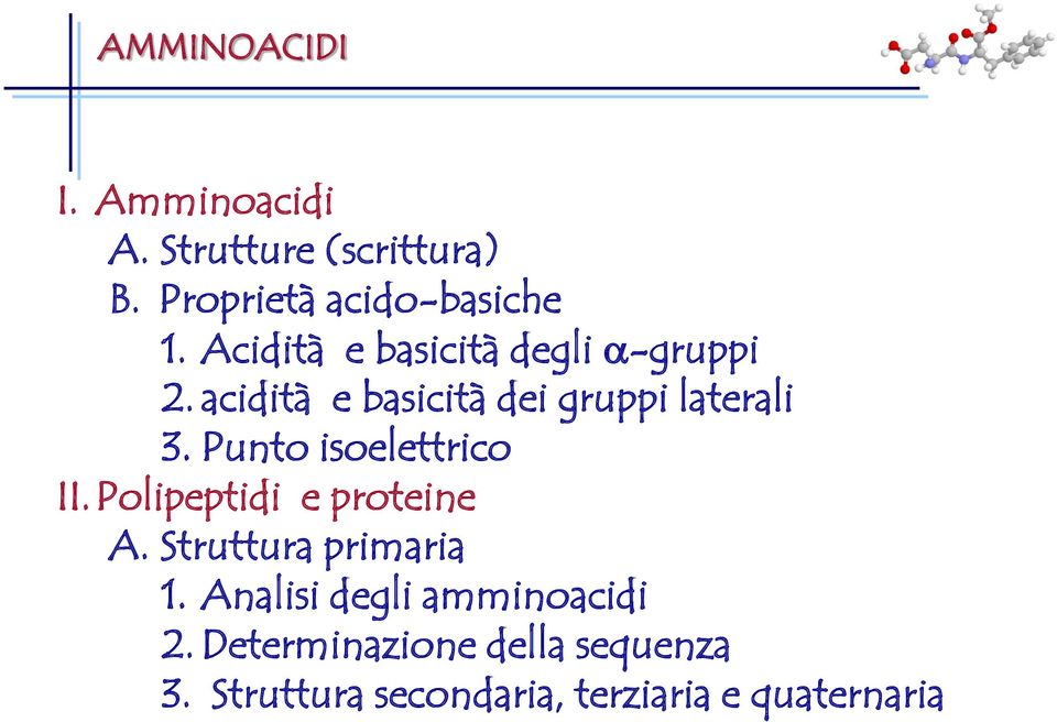 Punto isoelettrico II.Polipeptidi e proteine A. Struttura primaria 1.