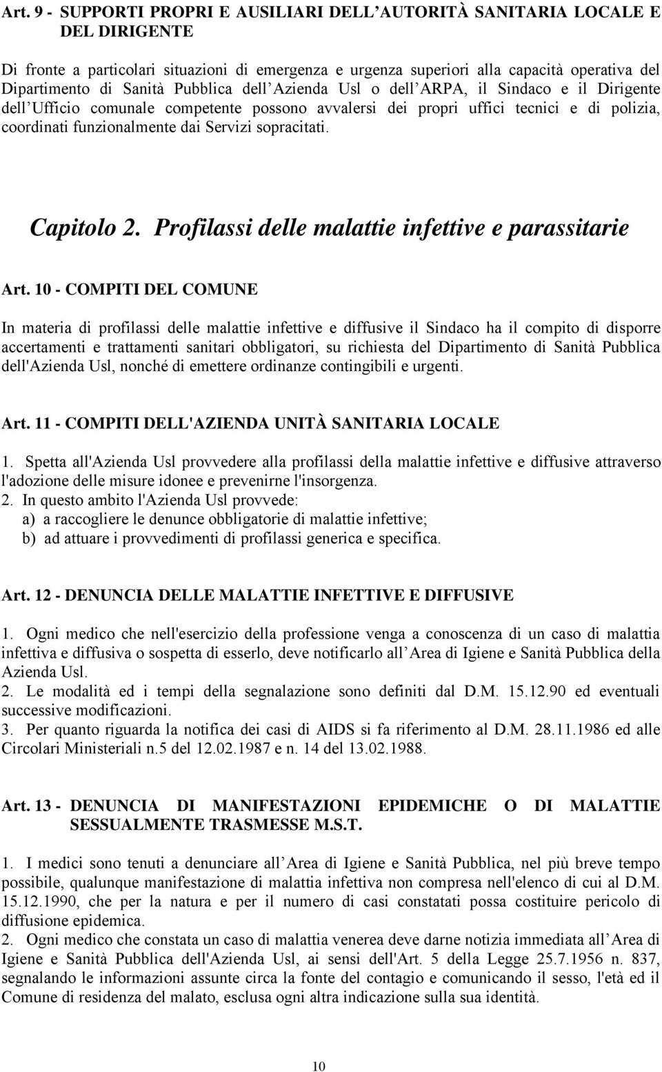 Servizi sopracitati. Capitolo 2. Profilassi delle malattie infettive e parassitarie Art.