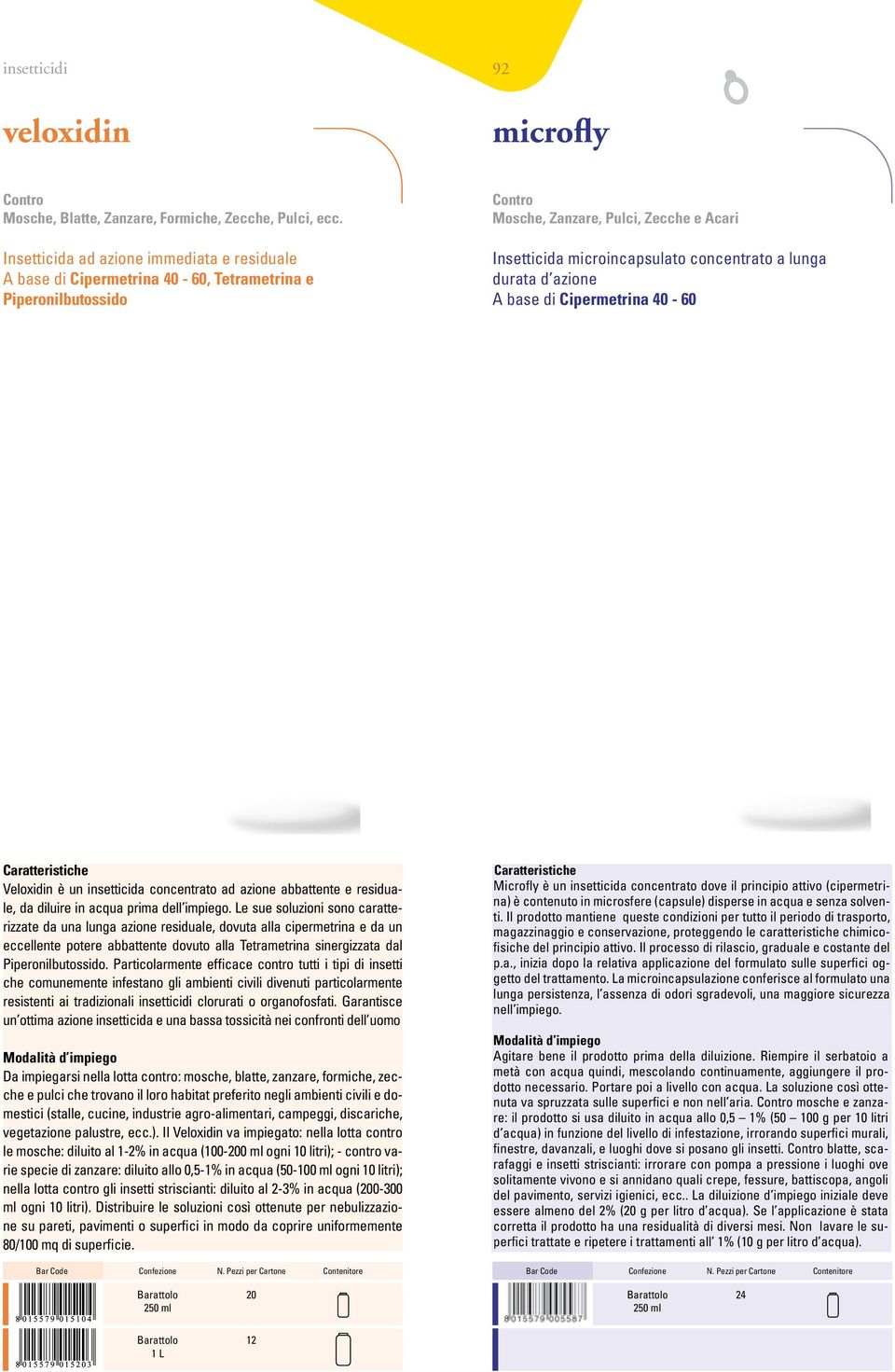 lunga durata d azione A base di Cipermetrina 40-60 Veloxidin è un insetticida concentrato ad azione abbattente e residuale, da diluire in acqua prima dell impiego.