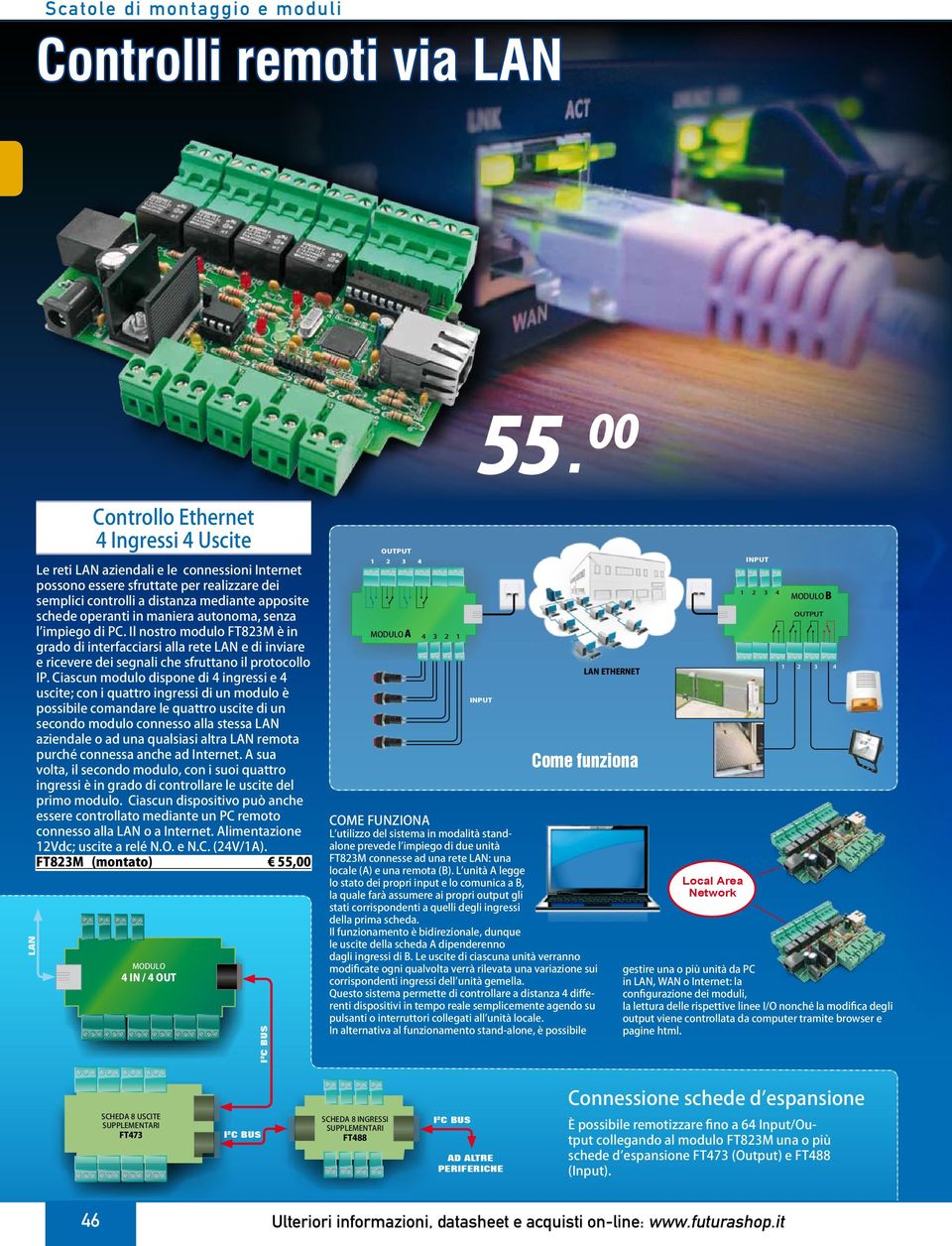 Il nostro modulo FT823M è in grado di interfacciarsi alla rete LAN e di inviare e ricevere dei segnali che sfruttano il protocollo IP.