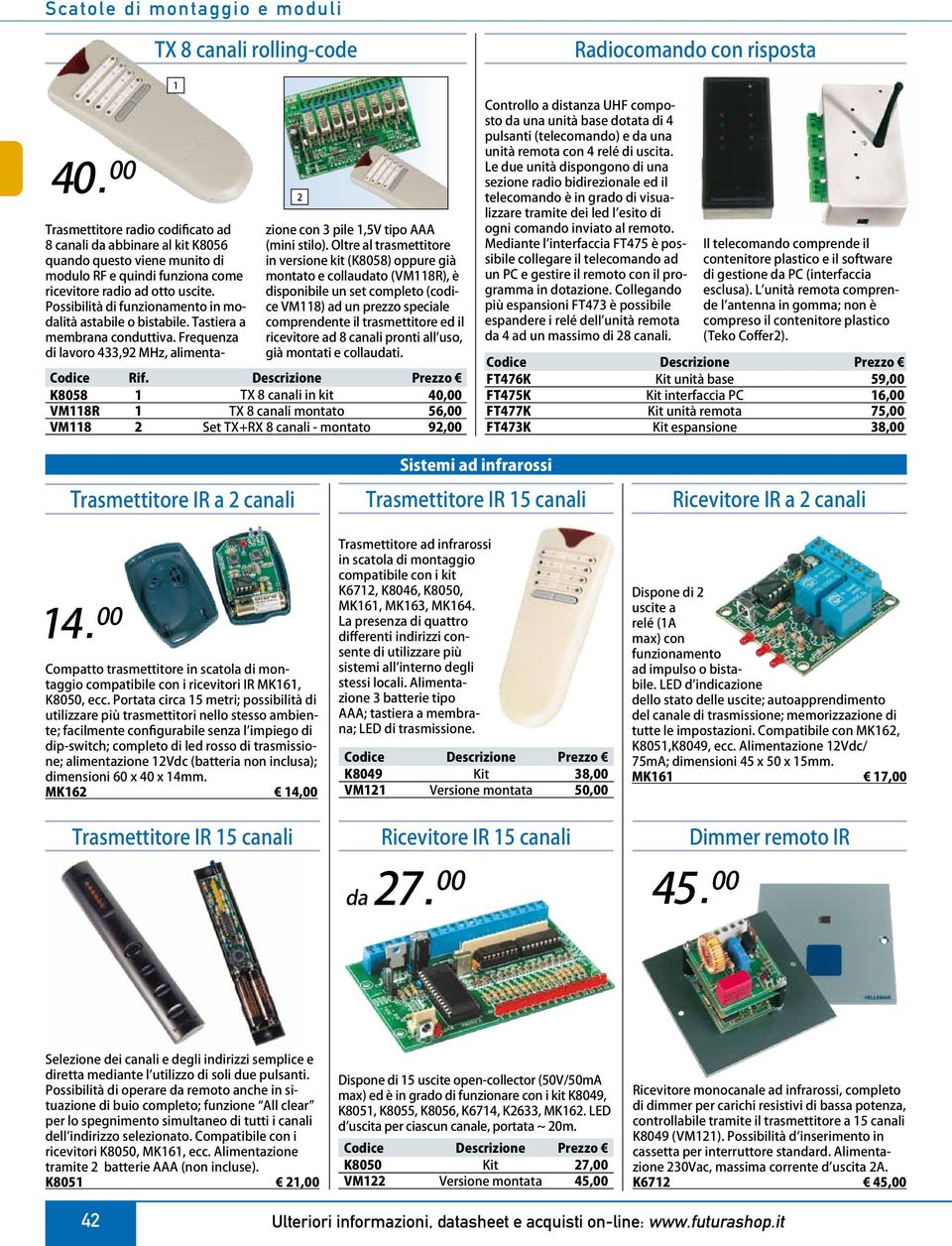 Oltre al trasmettitore in versione kit (K8058) oppure già montato e collaudato (VM118R), è disponibile un set completo (codice VM118) ad un prezzo speciale comprendente il trasmettitore ed il