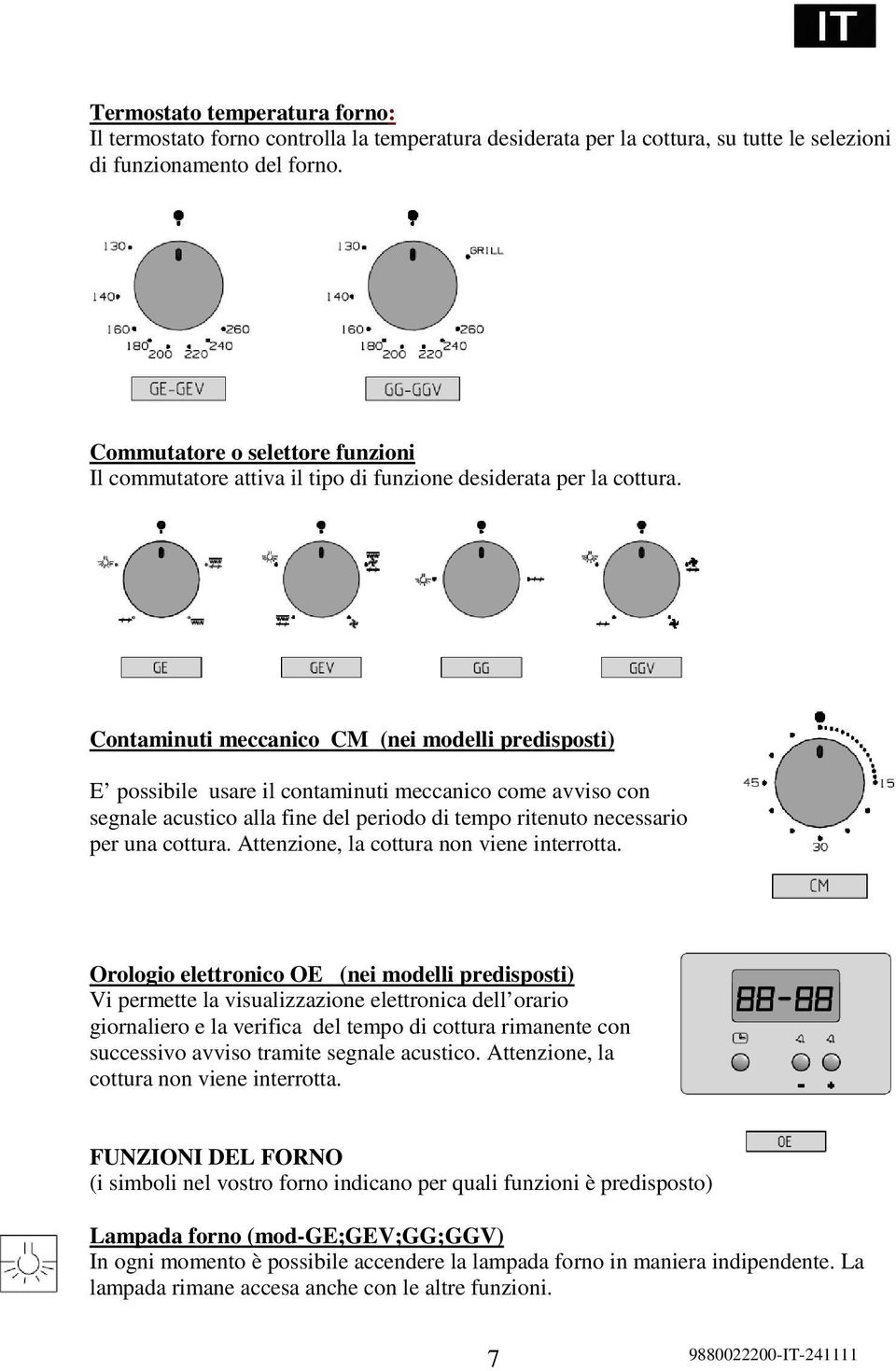 Contaminuti meccanico CM (nei modelli predisposti) E possibile usare il contaminuti meccanico come avviso con segnale acustico alla fine del periodo di tempo ritenuto necessario per una cottura.