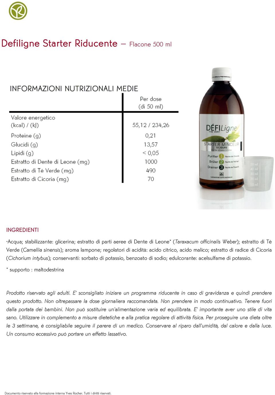 acelsulfame di potassio. * supporto : maltodestrina Prodotto riservato agli adulti. E sconsigliato iniziare un programma riducente in caso di gravidanza e quindi prendere questo prodotto.