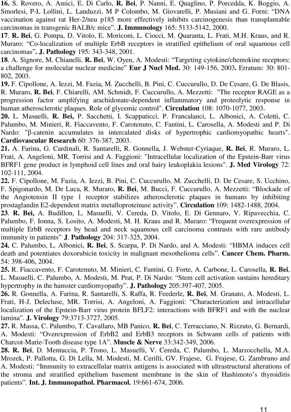 Pompa, D. Vitolo, E. Moriconi, L. Ciocci, M. Quaranta, L. Frati, M.H. Kraus, and R. Muraro: Co-localization of multiple ErbB receptors in stratified epithelium of oral squamous cell carcinomas. J.