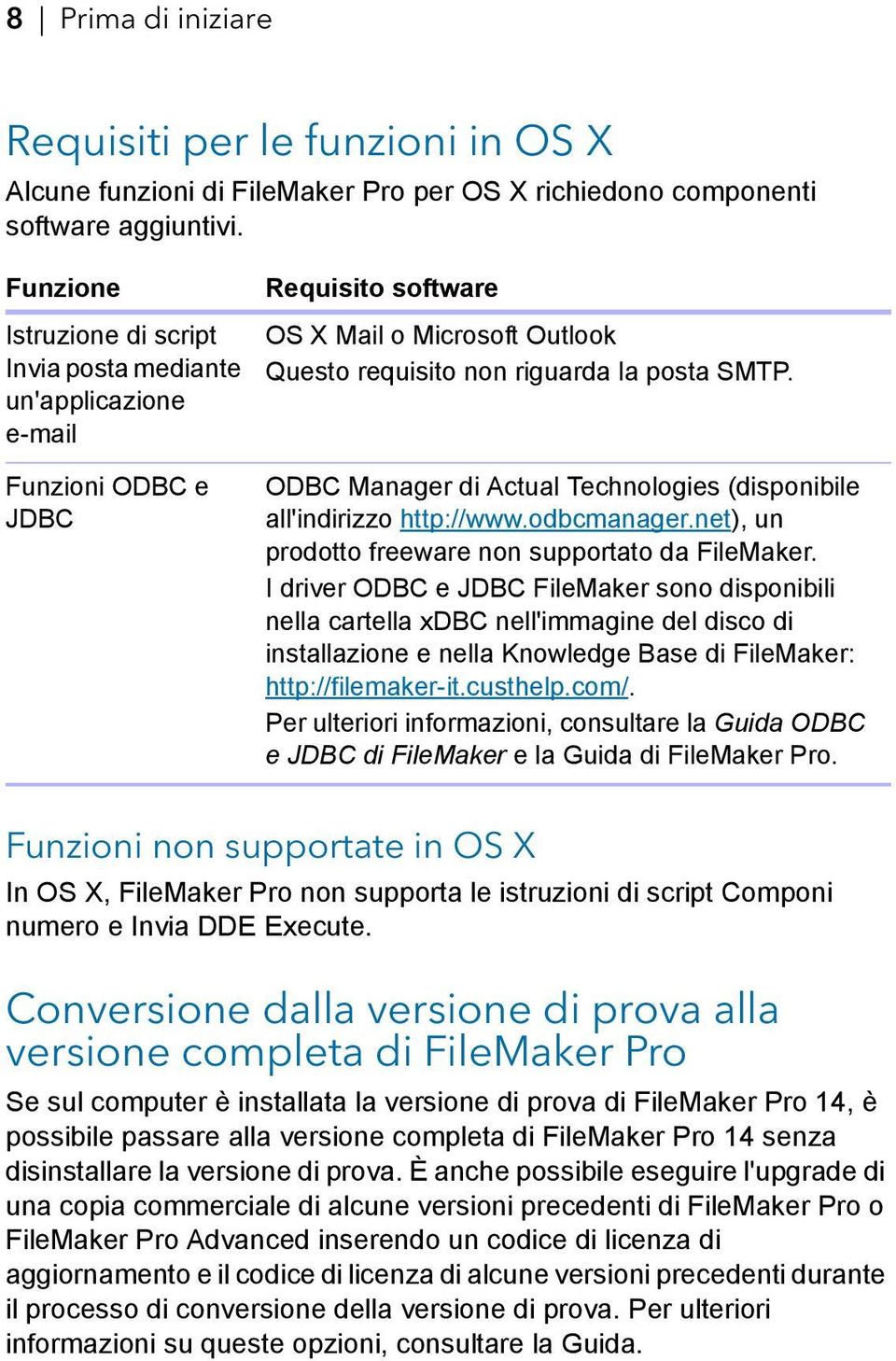 un'applicazione e-mail Funzioni ODBC e JDBC ODBC Manager di Actual Technologies (disponibile all'indirizzo http://www.odbcmanager.net), un prodotto freeware non supportato da FileMaker.