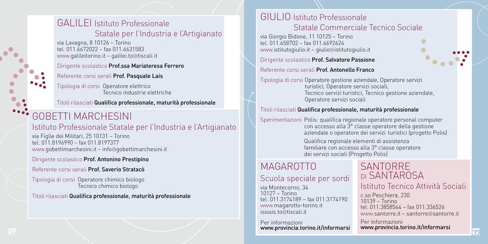 Pasquale Lais Tipologia di corsi Operatore elettrico Tecnico industrie elettriche Titoli rilasciati Qualifica professionale, maturità professionale Gobetti marchesini Istituto Professionale Statale