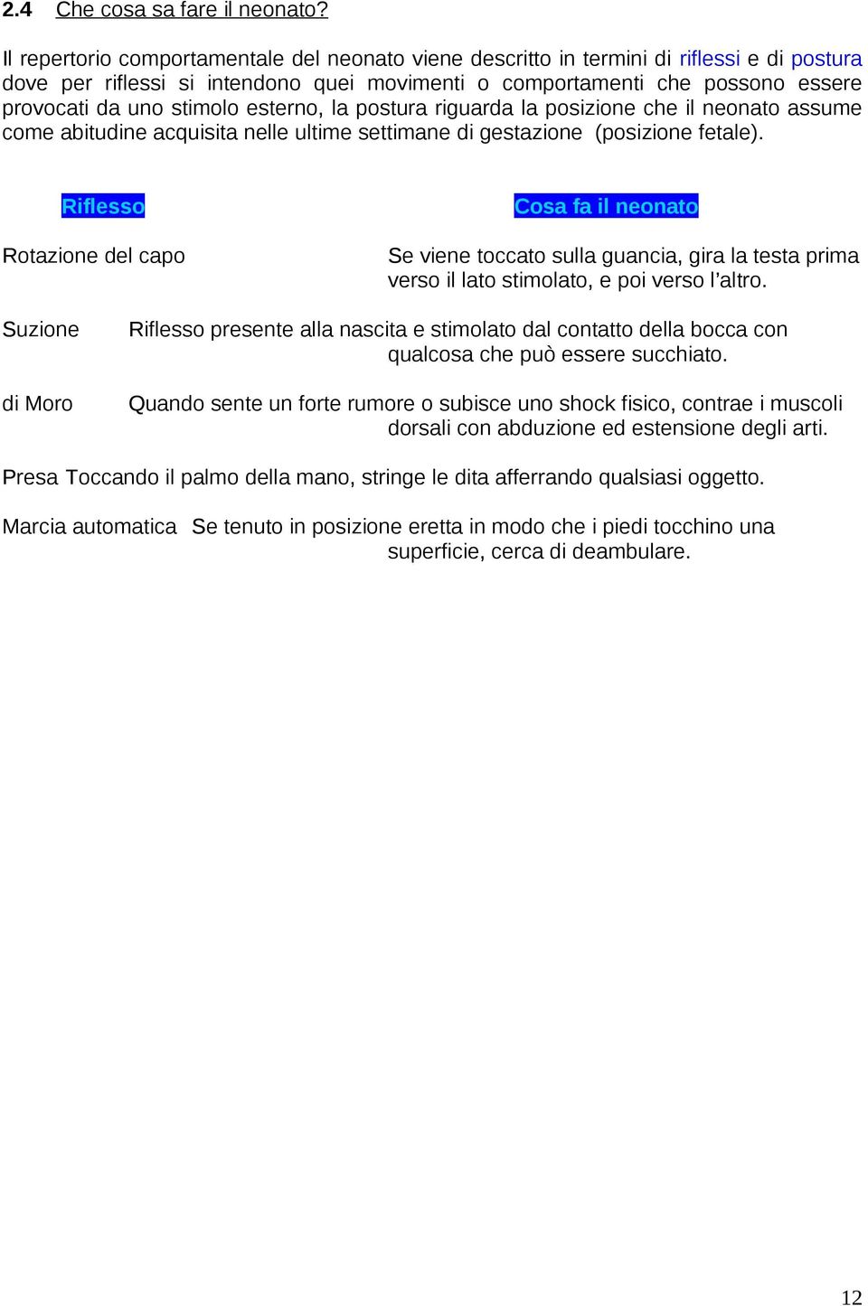 esterno, la postura riguarda la posizione che il neonato assume come abitudine acquisita nelle ultime settimane di gestazione (posizione fetale).