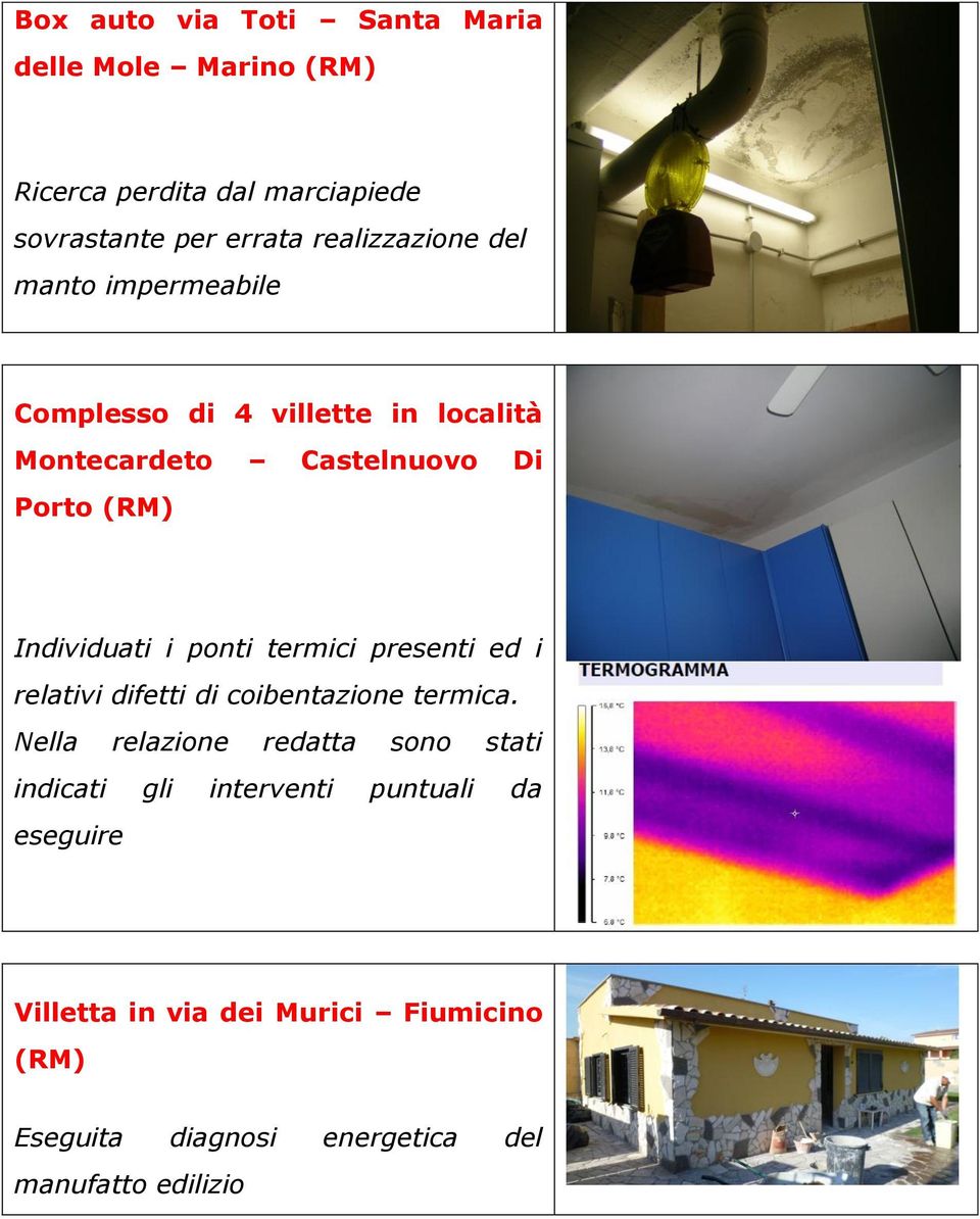 Individuati i ponti termici presenti ed i relativi difetti di coibentazione termica.