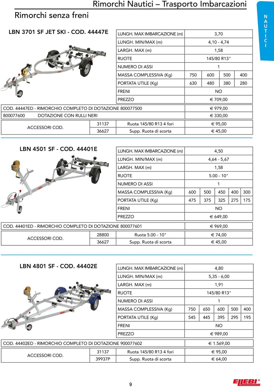 31137 uota 145/8 13 4 fori 95, ACCSSOI 36627 Supp. uota di scorta 45, LBN 451 SF - 4441 LUNGH. MAX IMBACAZION (m) 4,5 LUNGH. MIN/MAX (m) 4,64-5,67 LAGH. MAX (m) 1,58 UOT 5.