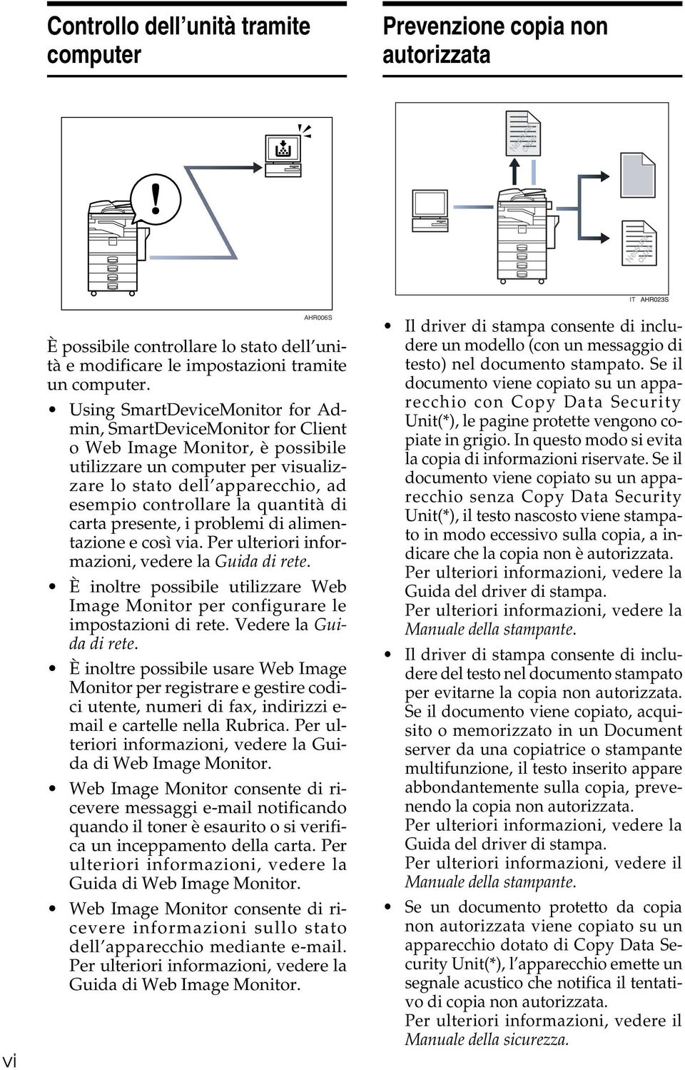 Using SmartDeviceMonitor for Admin, SmartDeviceMonitor for Client o Web Image Monitor, è possibile utilizzare un computer per visualizzare lo stato dell apparecchio, ad esempio controllare la