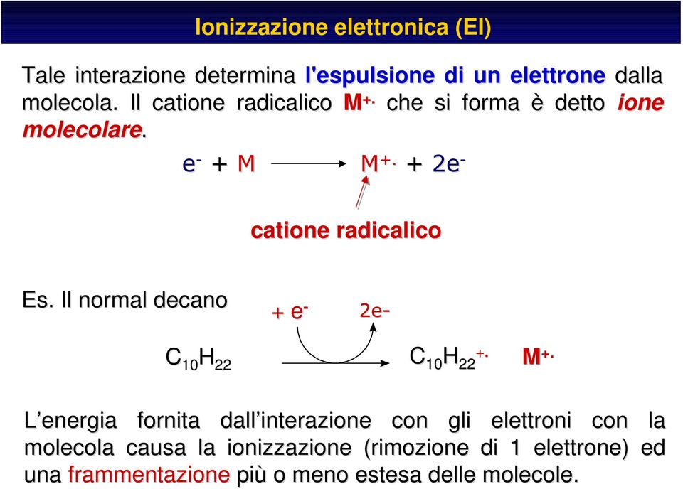 . Il normal decano + e - 2e- C 10 H 22 C 10 H +. 22 M +.