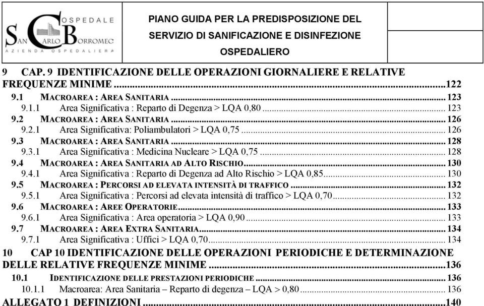 .. 130 9.4.1 Area Significativa : Reparto di Degenza ad Alto Rischio > LQA 0,85... 130 9.5 MACROAREA : PERCORSI AD ELEVATA INTENSITÀ DI TRAFFICO... 132 9.5.1 Area Significativa : Percorsi ad elevata intensità di traffico > LQA 0,70.