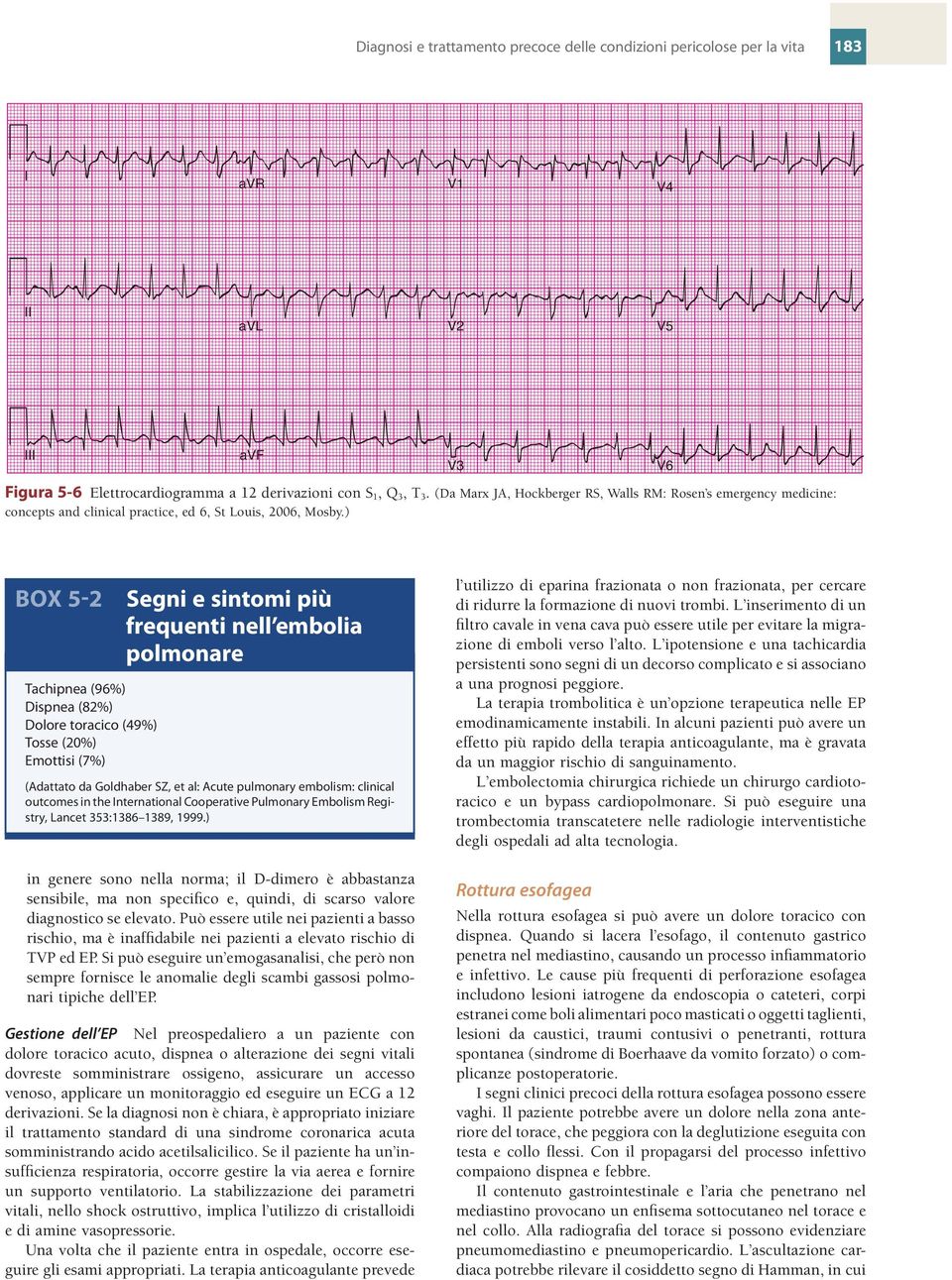 ) V3 V6 BOX 5-2 Tachipnea (96%) Dispnea (82%) Dolore toracico (49%) Tosse (20%) Emottisi (7%) Segni e sintomi più frequenti nell embolia polmonare (Adattato da Goldhaber SZ, et al: Acute pulmonary