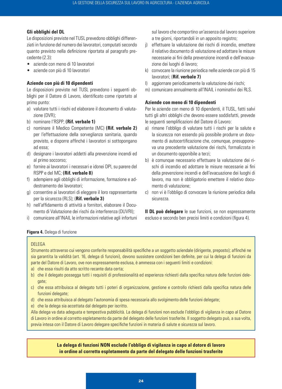 3): aziende con meno di 10 lavoratori aziende con più di 10 lavoratori Aziende con più di 10 dipendenti Le disposizioni previste nel TUSL prevedono i seguenti obblighi per il Datore di Lavoro,