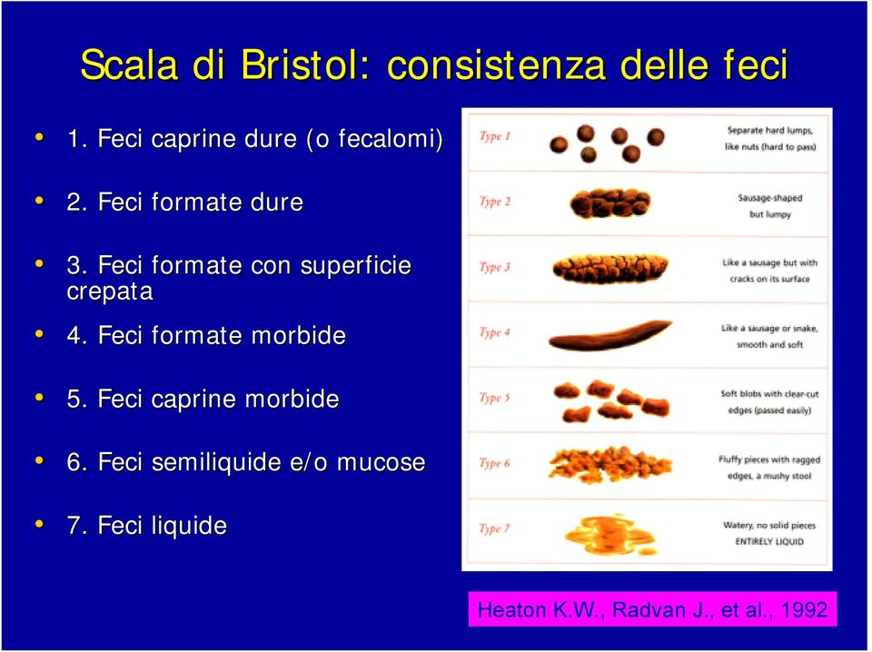 Feci formate con superficie crepata 4. Feci formate morbide 5.