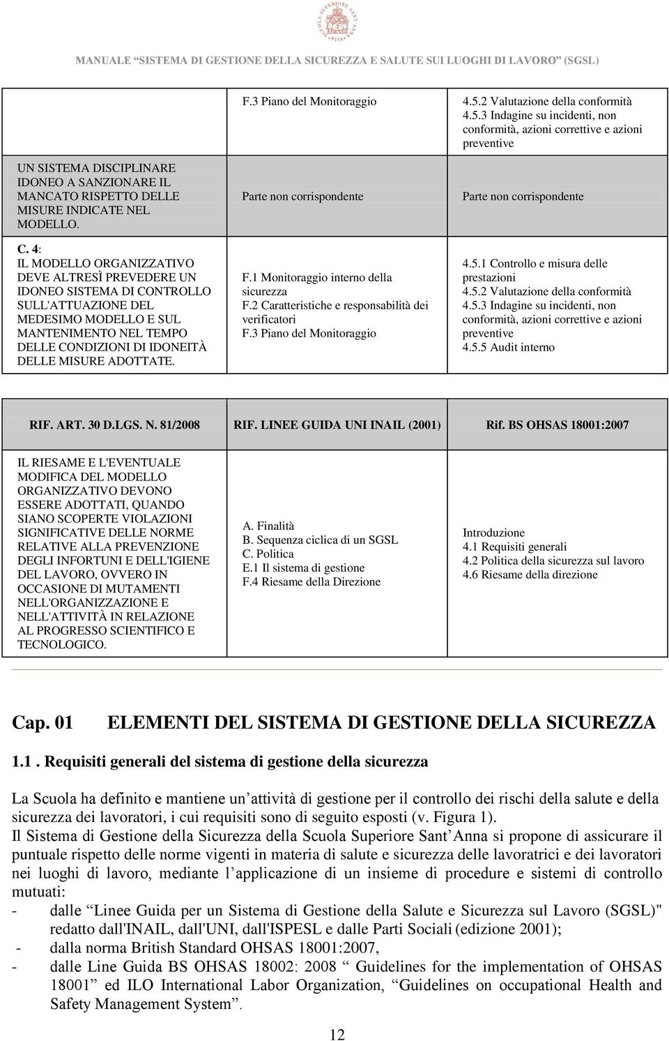 3 Indagine su incidenti, non conformità, azioni correttive e azioni preventive UN SISTEMA DISCIPLINARE IDONEO A SANZIONARE IL MANCATO RISPETTO DELLE MISURE INDICATE NEL MODELLO. C.