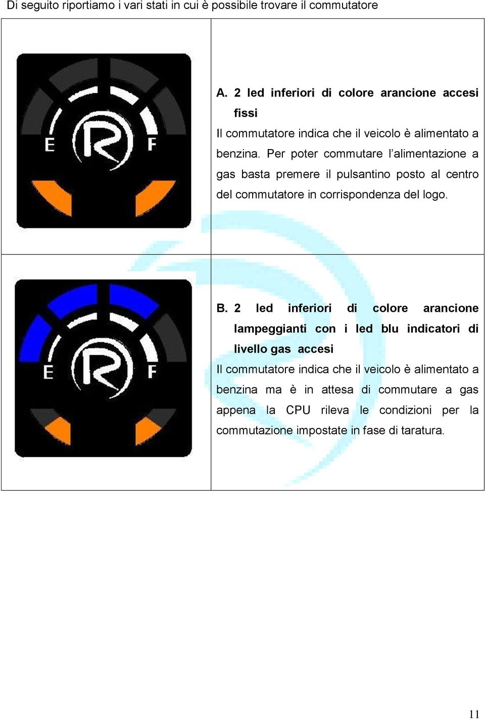 Per poter commutare l alimentazione a gas basta premere il pulsantino posto al centro del commutatore in corrispondenza del logo. B.