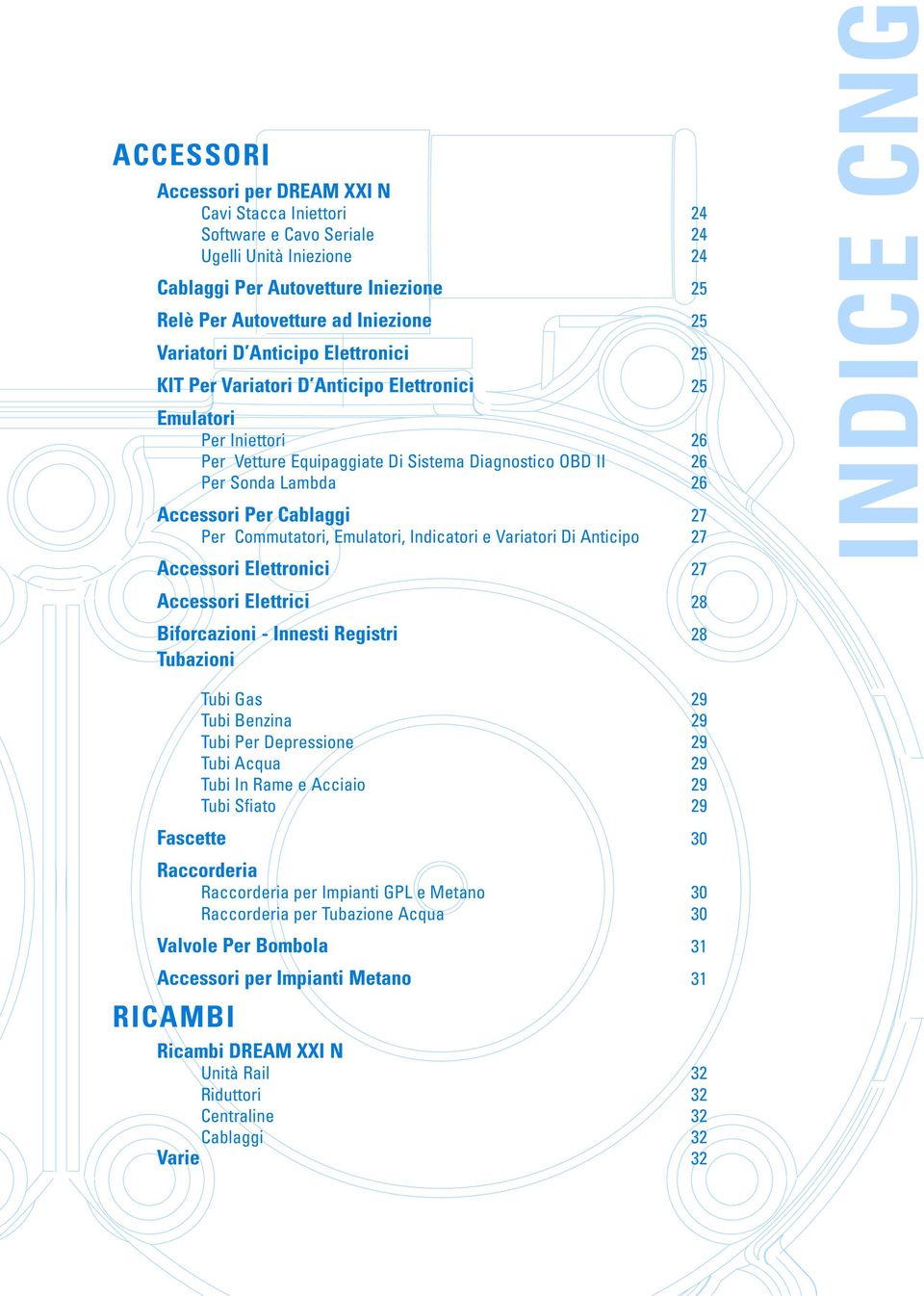27 Per Commutatori, Emulatori, Indicatori e Variatori Di Anticipo 27 Accessori Elettronici 27 INDICE CNG Accessori Elettrici 28 Biforcazioni - Innesti Registri 28 Tubazioni Tubi Gas 29 Tubi Benzina
