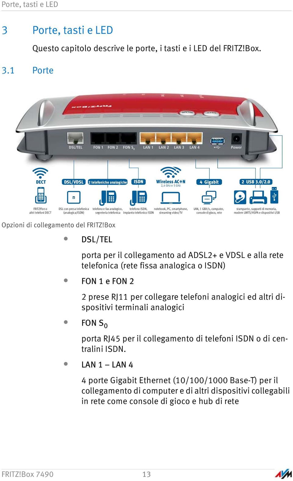 Fon o altri telefoni DECT DSL con presa telefonica (analogica/isdn) telefono e fax analogico, telefono ISDN, notebook, PC, smartphone, segreteria telefonica impianto telefonico ISDN streaming