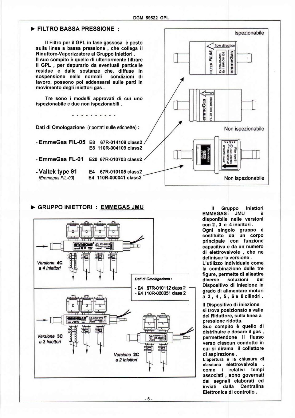 addensarsi sulle partí in movimento degli iniettori gas. I Tre sono i modelli approvati di cui uno ispezionabile e due non ispezionabili.