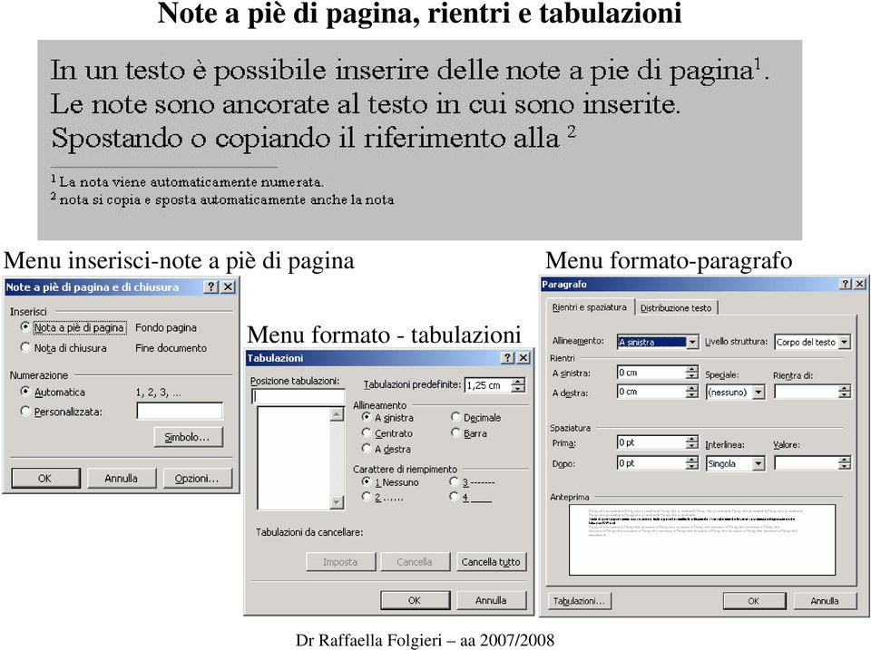 a piè di pagina Menu