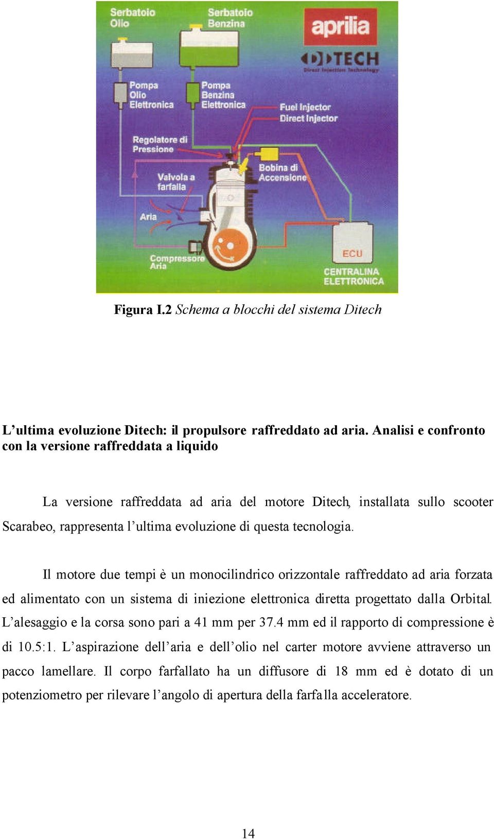 Il motore due tempi è un monocilindrico orizzontale raffreddato ad aria forzata ed alimentato con un sistema di iniezione elettronica diretta progettato dalla Orbital.