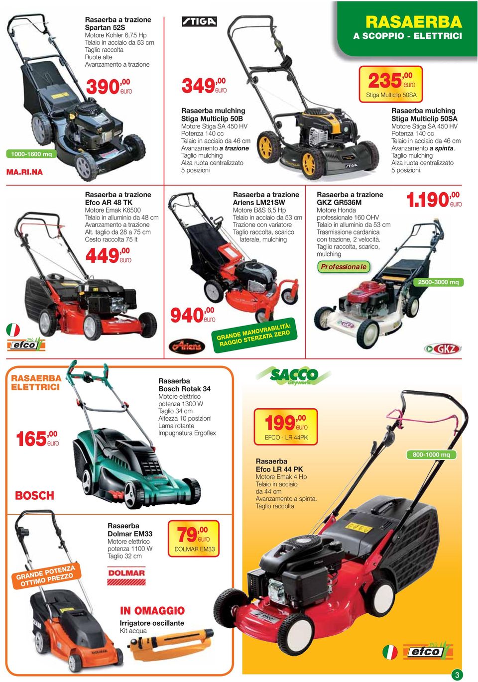 NA Rasaerba mulching Stiga Multiclip 50B Motore Stiga SA 450 HV Potenza 140 cc Telaio in acciaio da 46 cm Avanzamento a trazione Taglio mulching Alza ruota centralizzato 5 posizioni Rasaerba mulching