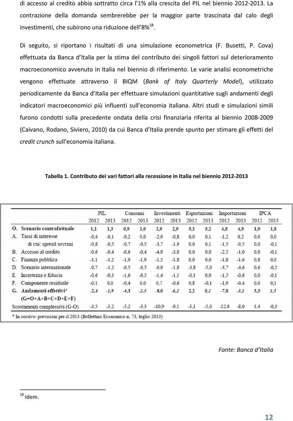 Di seguito, si riportano i risultati di una simulazione econometrica (F. Busetti, P.