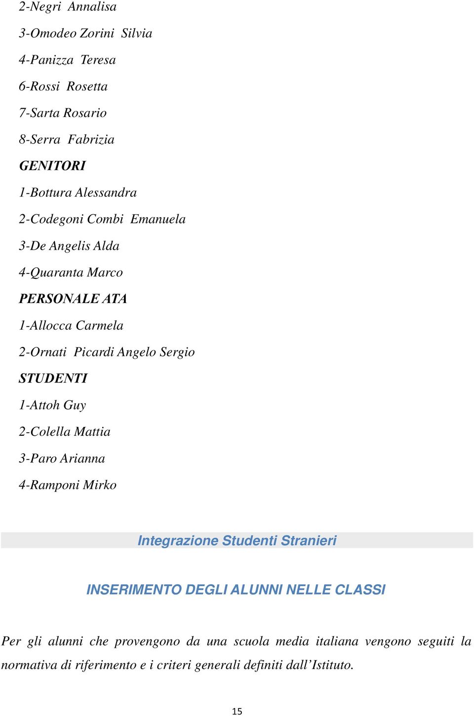 1Attoh Guy 2Colella Mattia 3Paro Arianna 4Ramponi Mirko Integrazione Studenti Stranieri INSERIMENTO DEGLI ALUNNI NELLE CLASSI Per gli