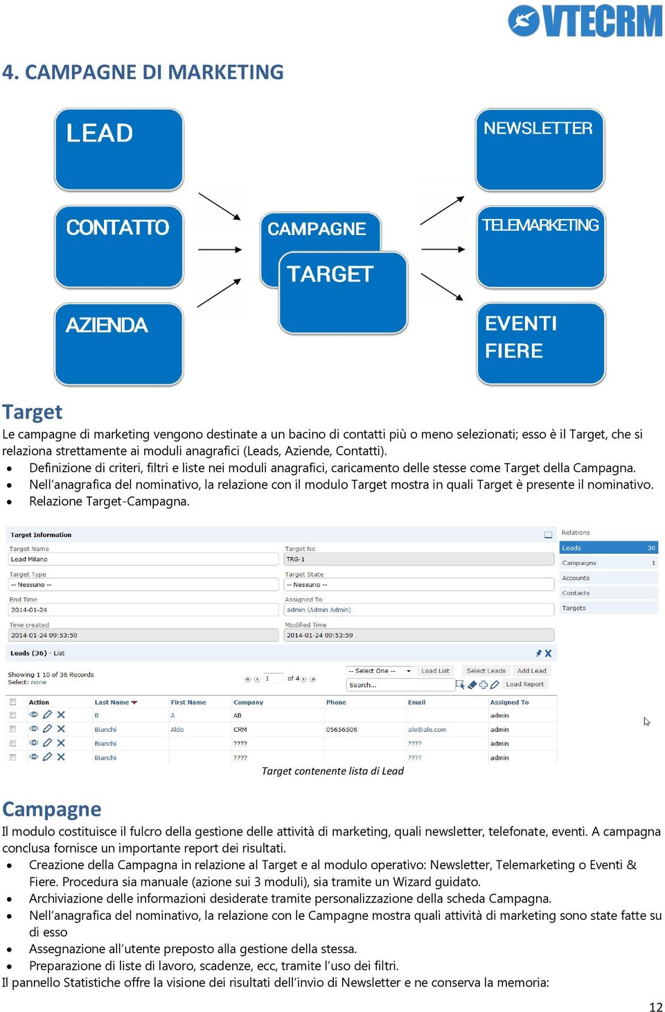 Nell anagrafica del nominativo, la relazione con il modulo Target mostra in quali Target è presente il nominativo. Relazione Target-Campagna.