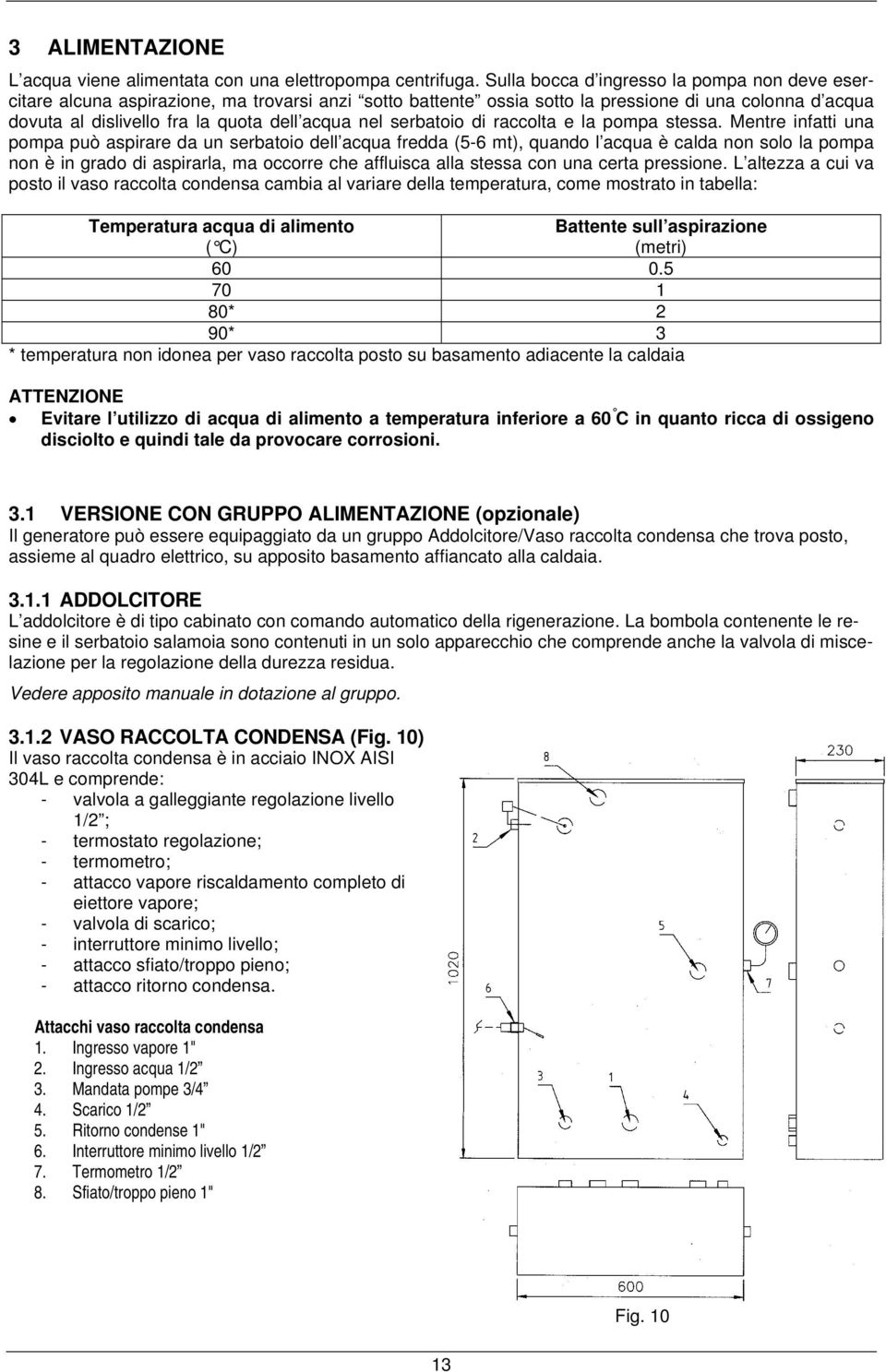 nel serbatoio di raccolta e la pompa stessa.