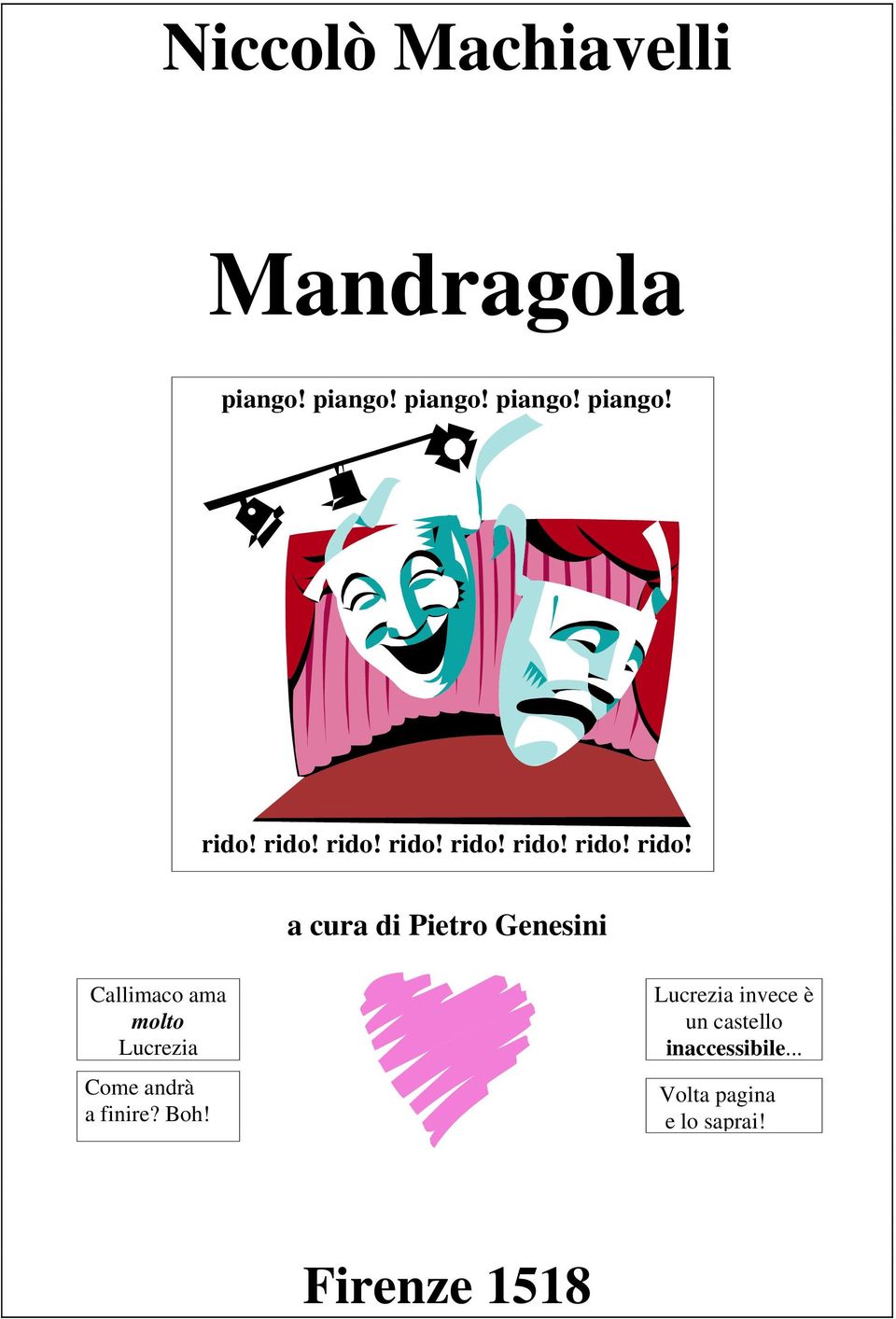 rido! a cura di Pietro Genesini Callimaco ama molto Lucrezia Come andrà