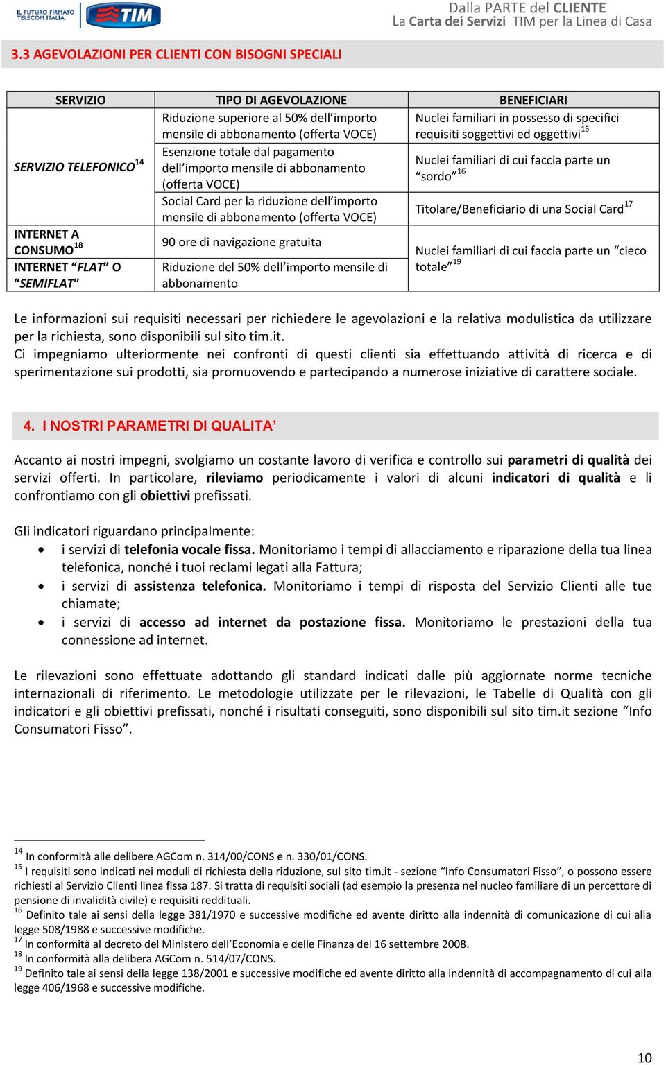 VOCE) Social Card per la riduzione dell importo mensile di abbonamento (offerta VOCE) Titolare/Beneficiario di una Social Card 17 INTERNET A CONSUMO 18 INTERNET FLAT O SEMIFLAT 90 ore di navigazione