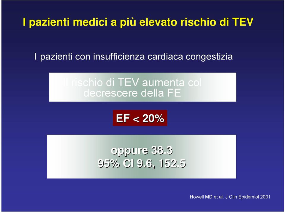 rischio di TEV aumenta col decrescere della FE EF < 20%