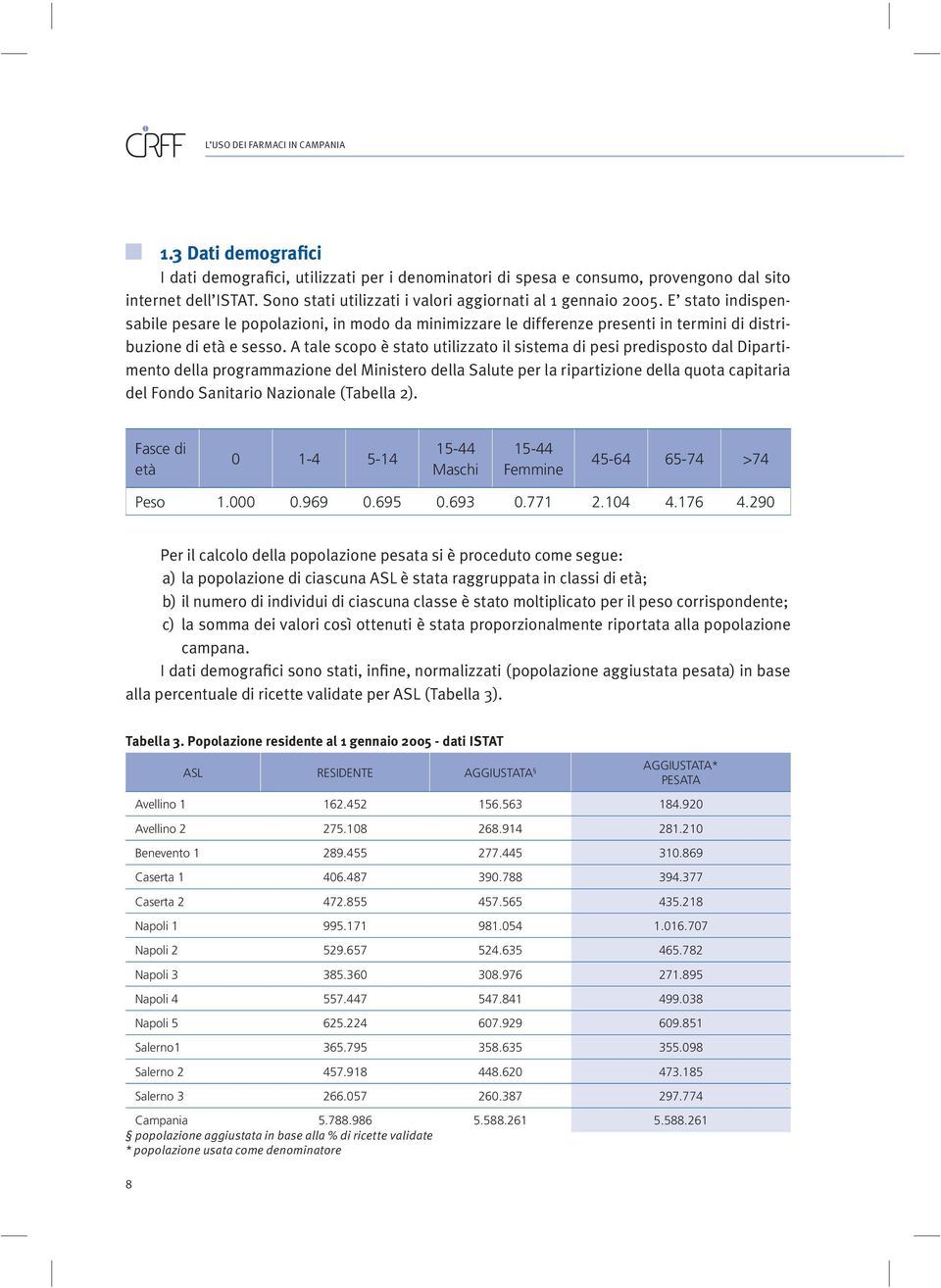 A tale scopo è stato utilizzato il sistema di pesi predisposto dal Dipartimento della programmazione del Ministero della Salute per la ripartizione della quota capitaria del Fondo Sanitario Nazionale