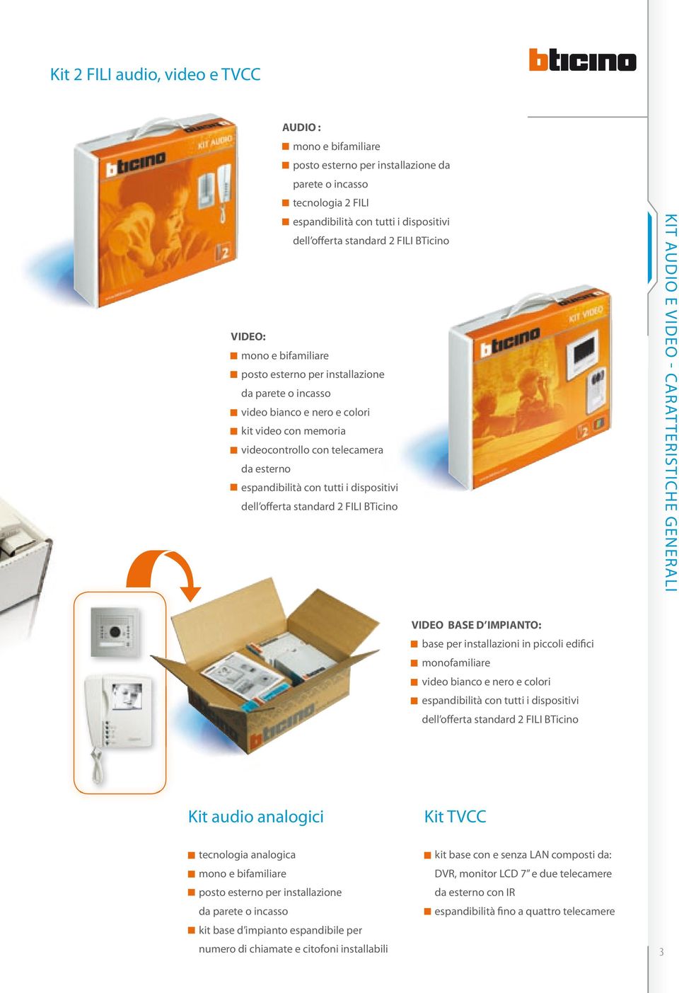 tutti i dispositivi dell offerta standard 2 FILI Bticino Kit audio analogici tecnologia analogica mono e bifamiliare posto esterno per installazione da parete o incasso kit base d impianto