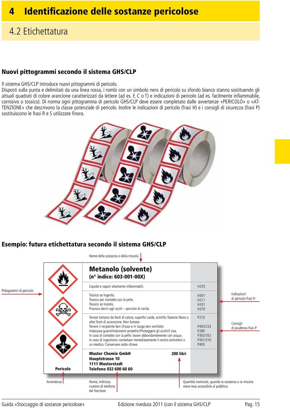 (ad es. F, C o T) e indicazioni di pericolo (ad es. facilmente infiammabile, corrosiv tossico).